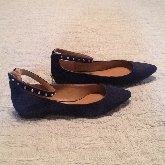 EUC Banana Republic Navy Suede Ankle Strap Flats - Picture 3 of 8